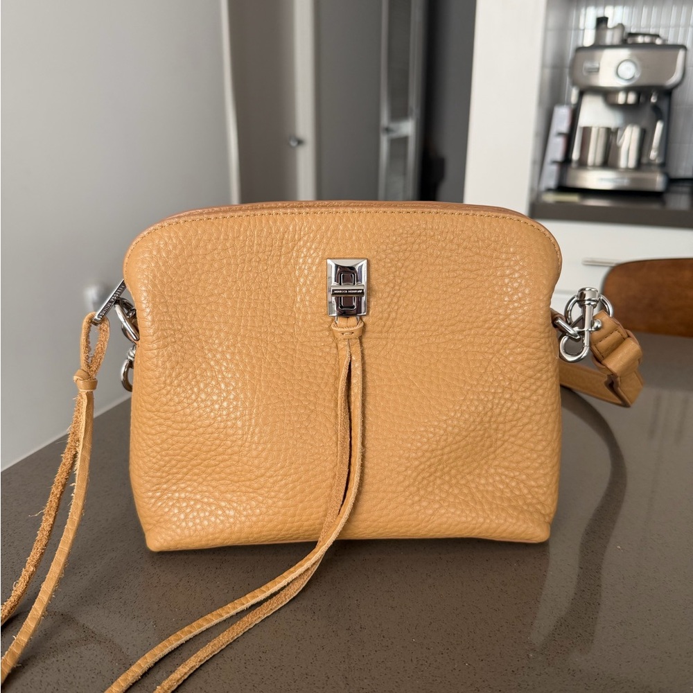 Rebecca Minkoff tan tassel crossbody purse with adjustable strap